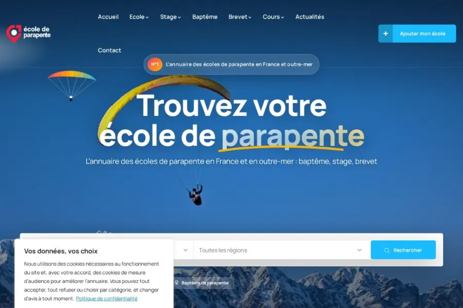 Aperçu du site École de parapente